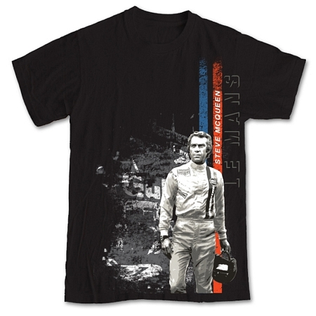 Steve McQueen Men's Black T-Shirt Le Mans Movie Image