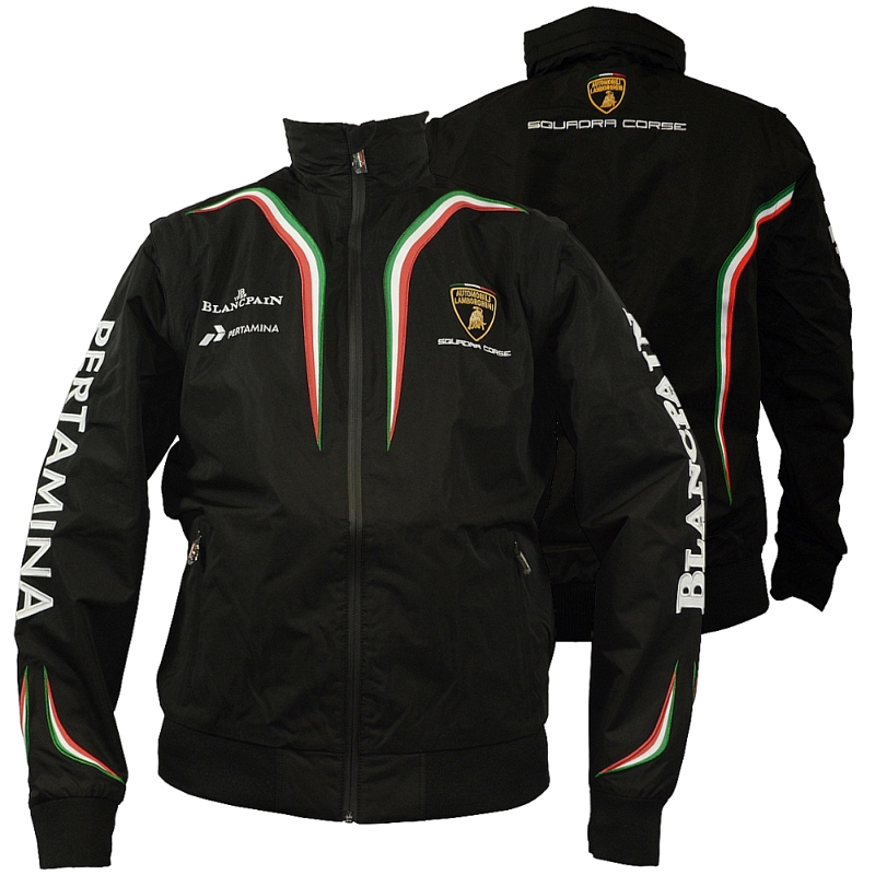 Automobili Lamborghini Squadra Corse Men's Black Windcheater Jacket Detachable Sleeves