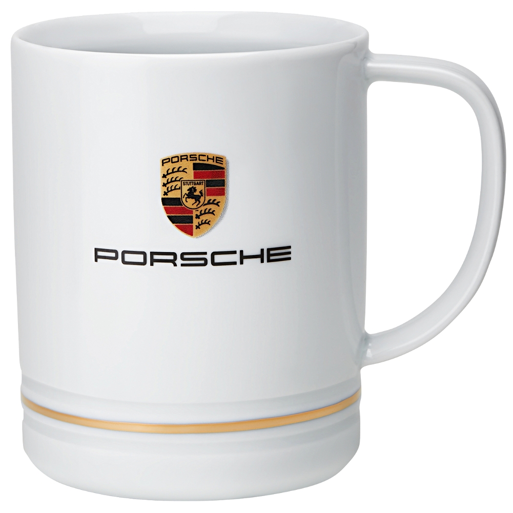 Porsche Large White Porcelain Mug with Crest and Gold Ring 0.42L