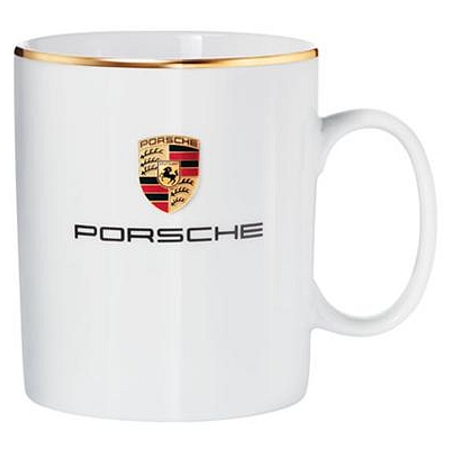 Porsche Large White Bone China Mug with Crest and Gold Rim 0.4L