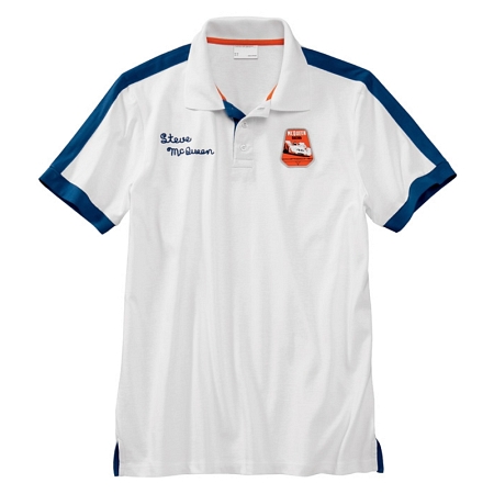 Steve McQueen Racing Porsche Mens White Polo Shirt Artwork by Nicolas Hunziker